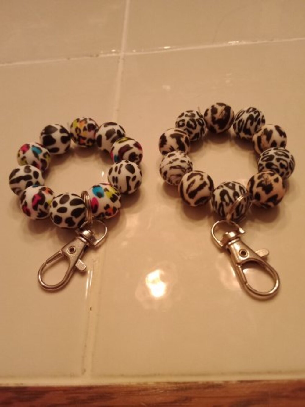 Beaded leopard-print keychain wristlets with clasps by Javonna's Crafts