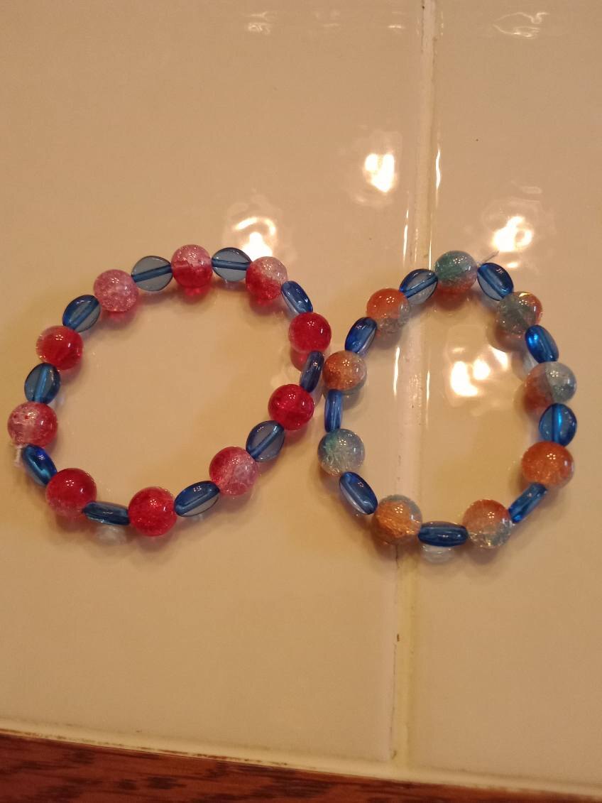 Bright blue and pink beaded bracelets